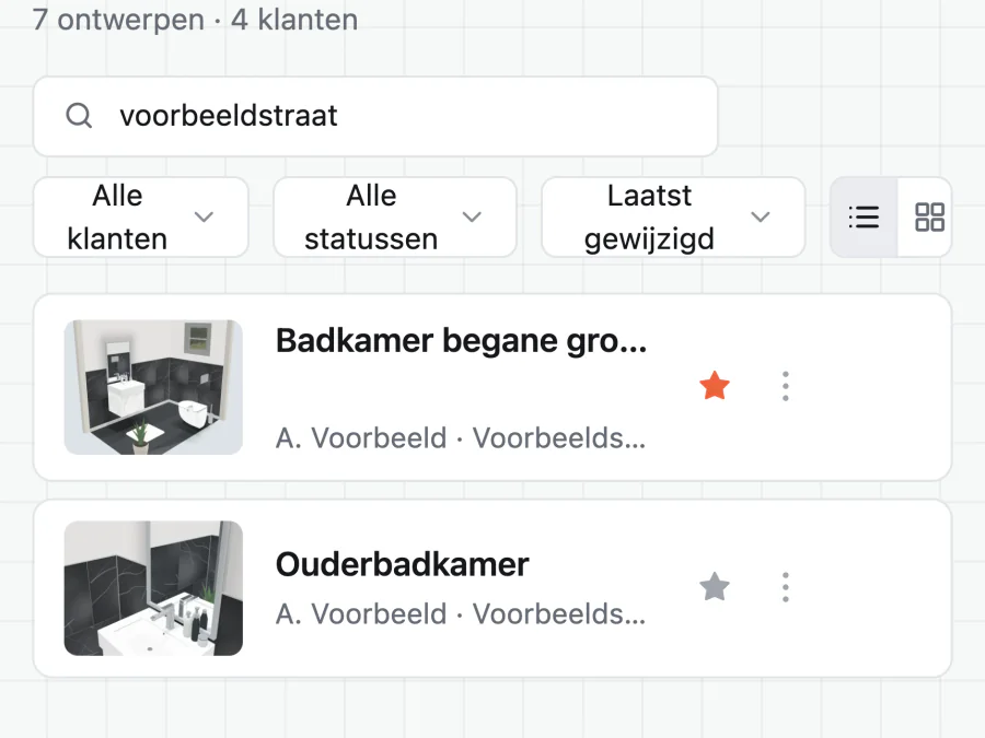 Zoeken op naam, klant of adres